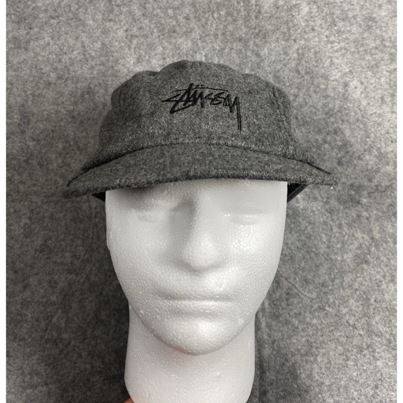 Stussy Hat Mens Grey 100% Wool Bicycle Hat Five Panel Vintage Y2K 90s